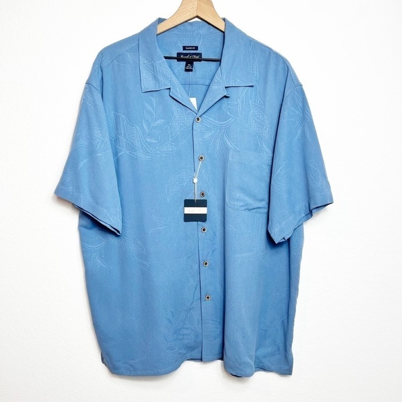 Joseph & Feiss Blue Short Sleeve Button Shirt XXL Classic Fit 100% Silk New - Picture 1 of 4